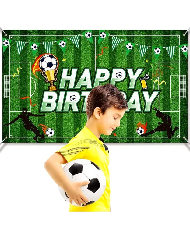 Банер Happy Birthday футбол с купа текстилен 70x100 см