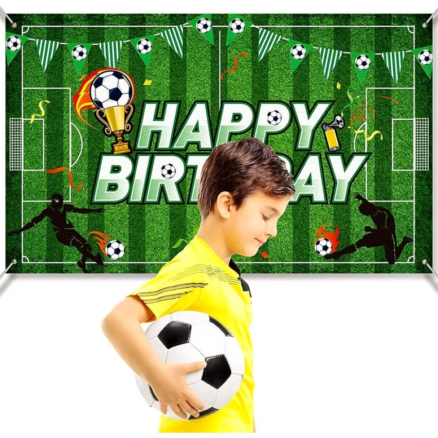 Банер Happy Birthday футбол с купа текстилен 70x100 см