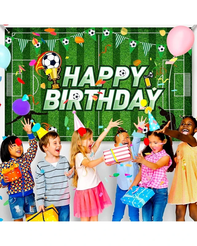 Банер Happy Birthday футбол с купа текстилен 70x100 см