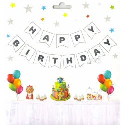 Парти украса - банер Happy Birthday в бял цвят