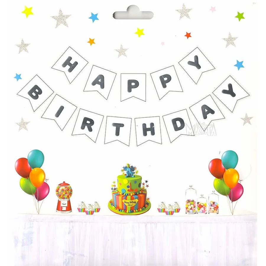 Парти украса - банер Happy Birthday в бял цвят