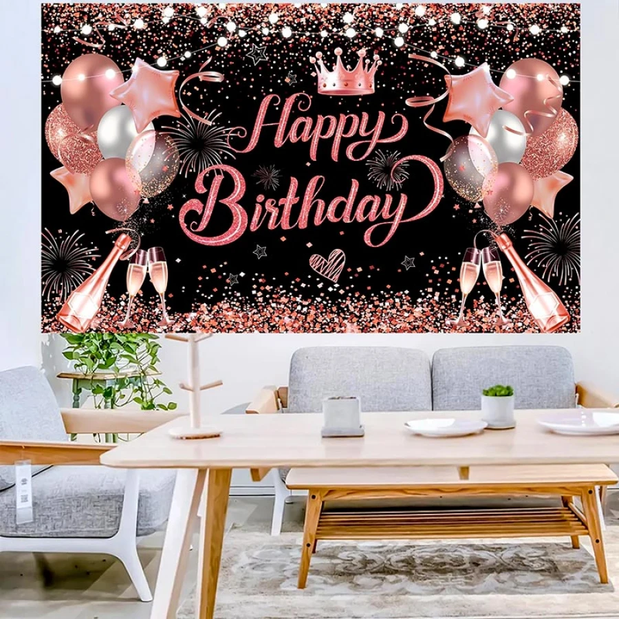 Банер Happy Birthday с корона текстилен 70x100 см