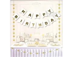Парти украса - банер Happy Birthday в бял цвят