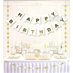 Парти украса - банер Happy Birthday в бял цвят
