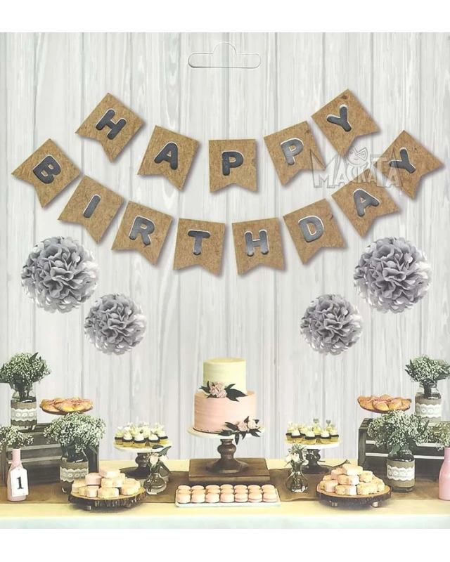 Парти украса - банер Happy Birthday в цвят старо злато