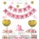 Парти украса - Банер Happy Birthday в цвят бебешко розово