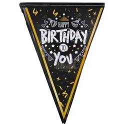 Парти украса - Флагчета Happy Birthday в черен цвят