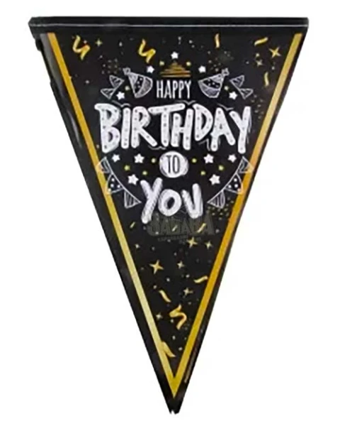 Парти украса - Флагчета Happy Birthday в черен цвят