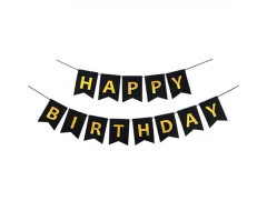 Парти банер Happy Birthday в черен цвят