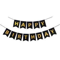 Парти банер Happy Birthday в черен цвят