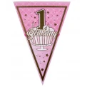 Парти флагчета 1st Birthday в розов цвят