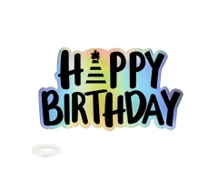 Парти табела Happy Birthday със син холограмен ефект