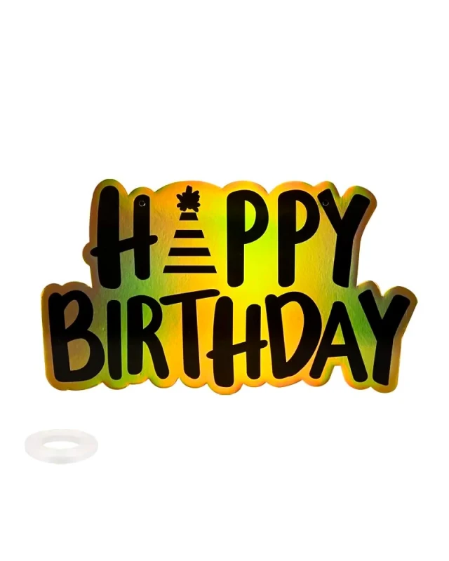 Парти табела Happy Birthday със златист холограмен ефект