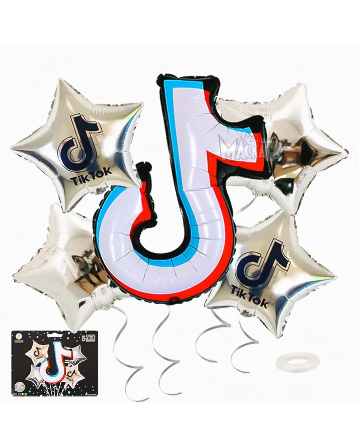 Парти сет от балони в сребърен цвят - Tik Tok 5бр