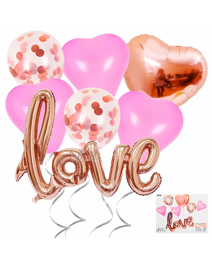 Парти сет от балони - Love в цвят златна роза 7бр