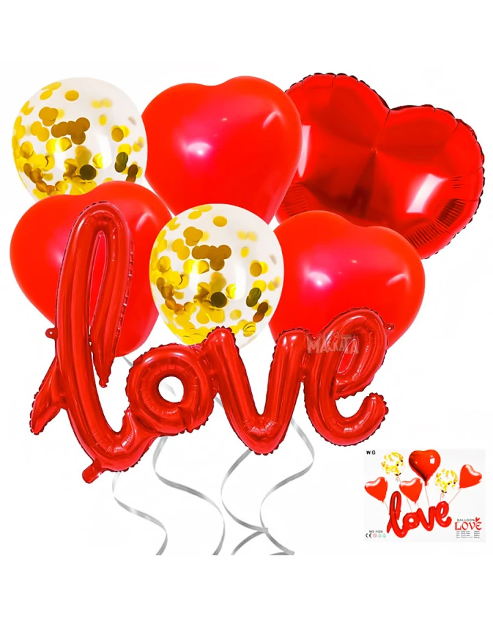 Парти сет от балони - Love в червен цвят 7бр