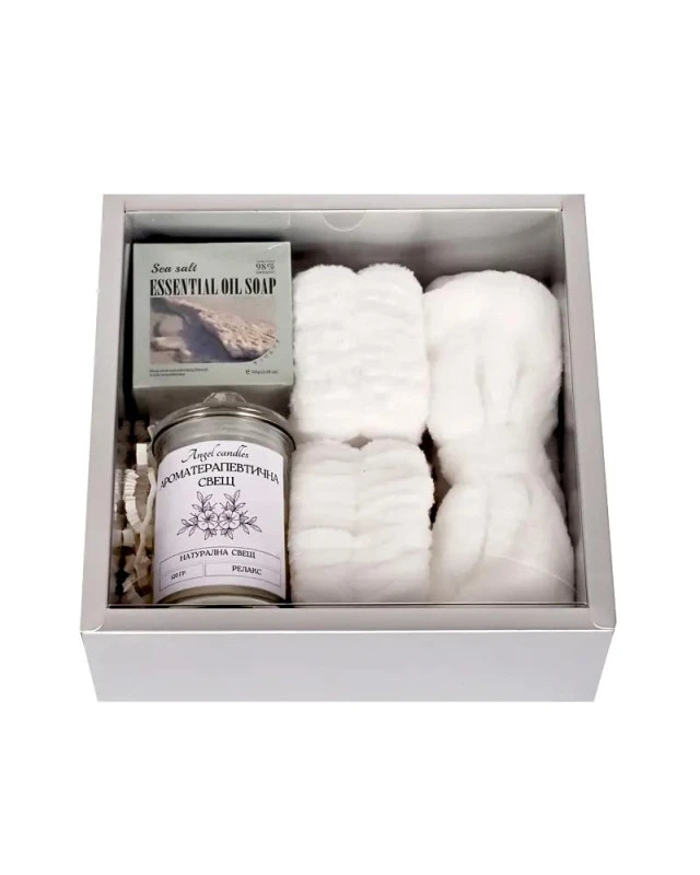 Подаръчен бял спа комплект със свещ и сапун Sea Salt