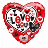 Фолиев балон сърце с надпис I Love You и сърца