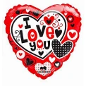 Фолиев балон сърце с надпис I Love You и сърца