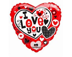 Фолиев балон сърце с надпис I Love You и сърца
