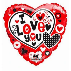 Фолиев балон сърце с надпис I Love You и сърца