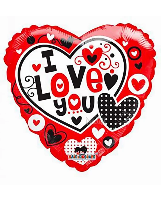Фолиев балон сърце с надпис I Love You и сърца