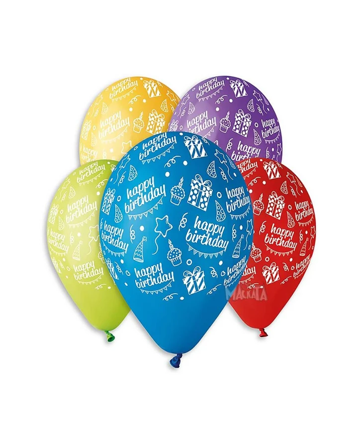 Балони с щампа - Happy Birthday с подаръчета 5бр