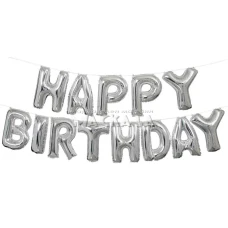 Фолиеви балони - Букви HAPPY BIRTHDAY в сребърен цвят