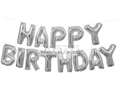 Фолиеви балони - Букви HAPPY BIRTHDAY в сребърен цвят