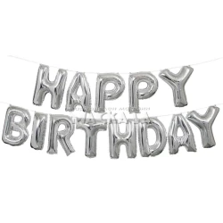 Фолиеви балони - Букви HAPPY BIRTHDAY в сребърен цвят