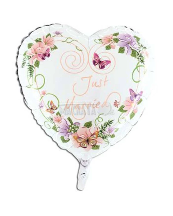 Фолиев балон сърце с надпис - Just Married