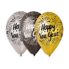 Балони с щампа лукс - Happy New Year 5бр