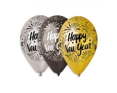 Балони с щампа лукс - Happy New Year 5бр