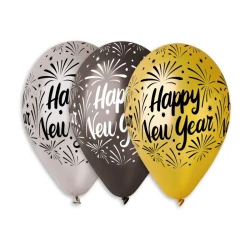 Балони с щампа лукс - Happy New Year 5бр