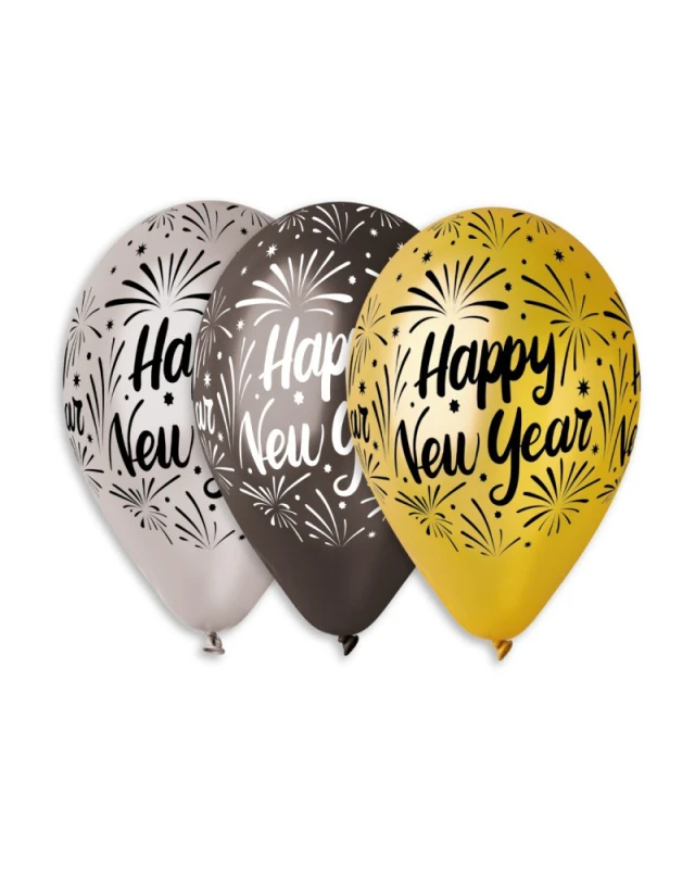 Балони с щампа лукс - Happy New Year 5бр