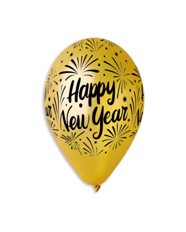 Балони с щампа лукс - Happy New Year 5бр