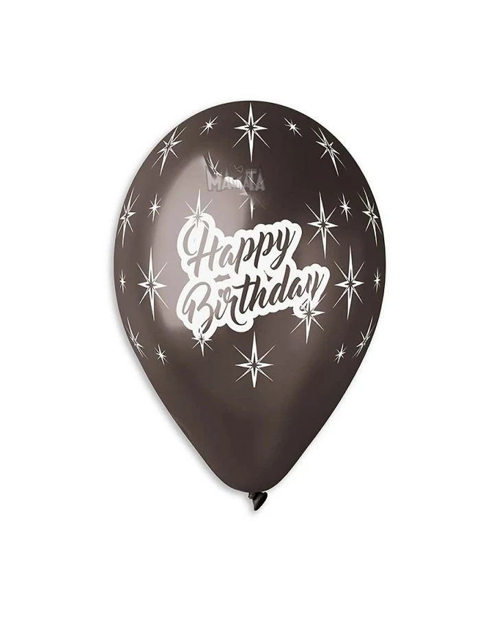 Балони с щампа - Happy Birthday металик 5бр