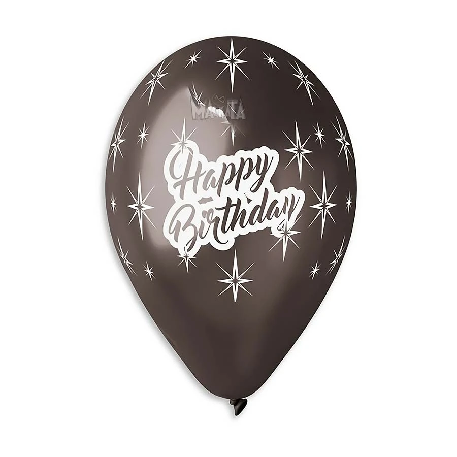 Балони с щампа - Happy Birthday металик 5бр