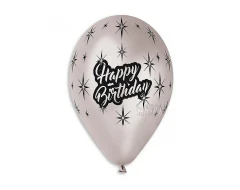Балони с щампа - Happy Birthday металик 5бр