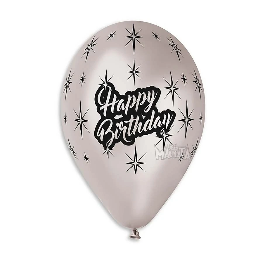 Балони с щампа - Happy Birthday металик 5бр
