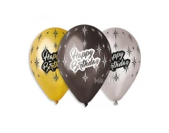 Балони с щампа - Happy Birthday металик 5бр