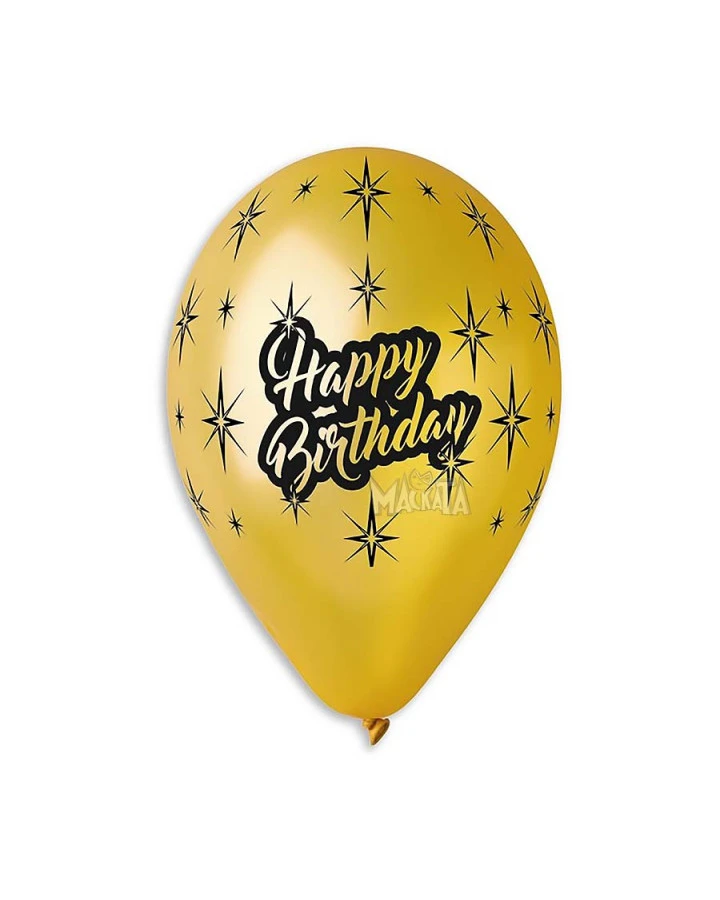 Балони с щампа - Happy Birthday металик 5бр