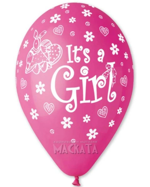 Балони за бебе с щампа - It`s a girl 5бр