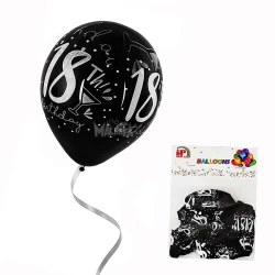 Пакет балони с щампа - Happy Birthday 18" в черен цвят 10бр
