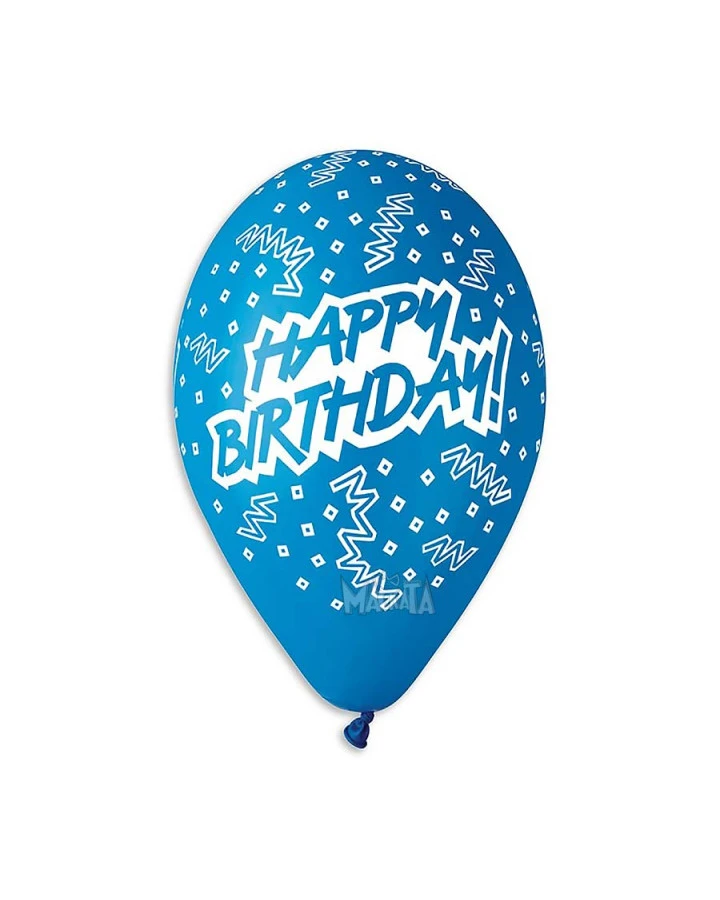 Балони с щампа - Happy Birthday с конфети 5бр