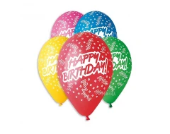 Балони с щампа - Happy Birthday с конфети 5бр