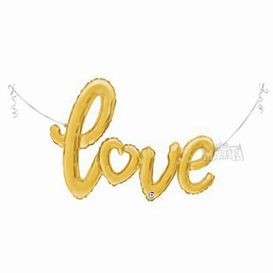 Фолиев голям балон с надпис Love в златен цвят за парти украса