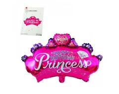 Фолиев балон - Корона с надпис Happy Birthday Princess