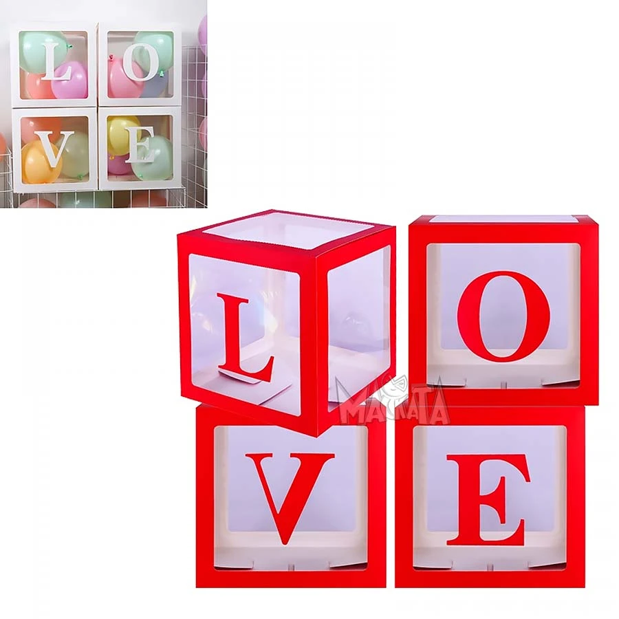 Комплект кутии за балони - Love в червен цвят
