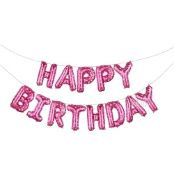 Фолиеви балони - Букви HAPPY BIRTHDAY в розов цвят на бели сърца
